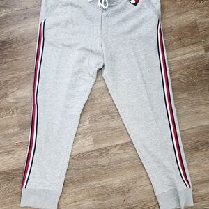 Tommy Hilfiger Gray Track Pants with Red and Blue Stripes